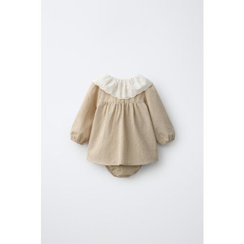VESTIDO CUELLO Y BRAGUITA CUADRO VICHY - Mantequilla | ZARA España