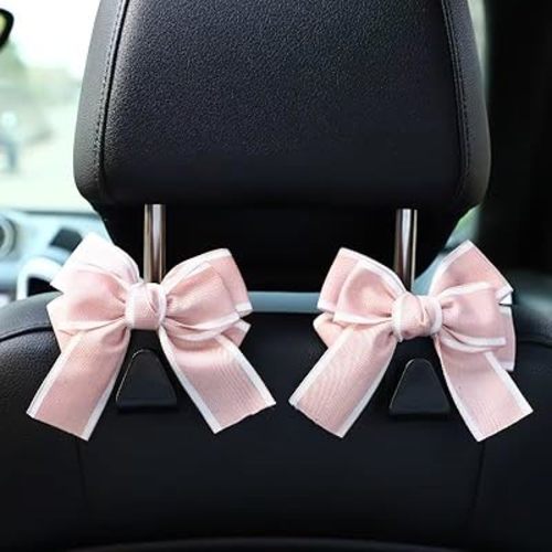 2 Pack Car Purse Hooks, Cute Bow Car Seat Headrest Hook Hanger for Purses and Bags (pink)