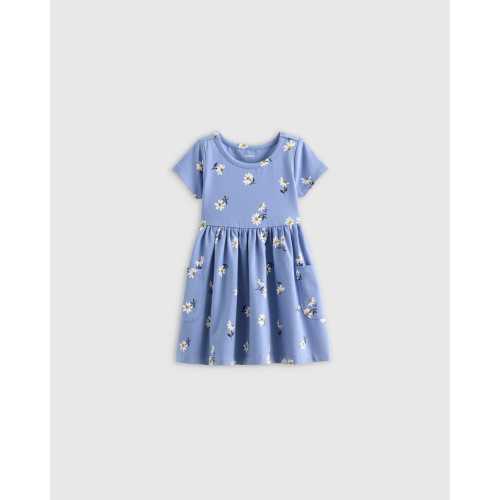 Organic Cotton Fit and Flare Pocket Dress - Baby Girl in Blue Daisy