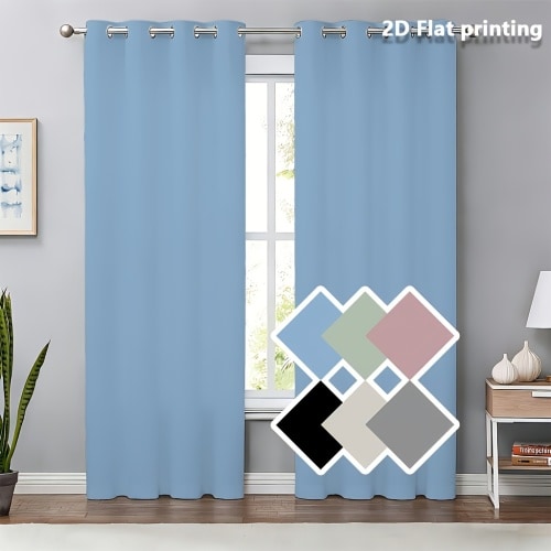 2-Pack Solid Color Blackout Physical Process Sun Curtains, Home Decor Style for Living Room and Bedroom, Punching Curtains, Solid Color Love Effect Style for Bedroom and Study Decorative Curtains