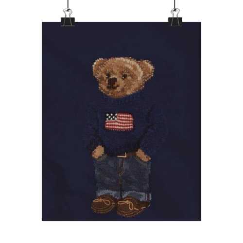 Vertical Posters, Polo Ralph Lauren Bear Print, Wall Art Decor, Matte Prints, Home Office Decoration, Navy Blue Poster