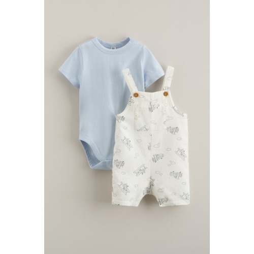 Cotton Bodysuit & Shortalls Set, 3M