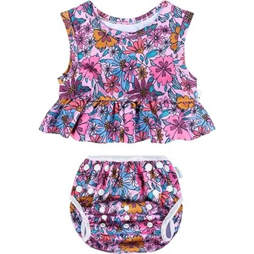 babygoal Baby Girl Swimsuits with Reusable Swim Diaper 2-Piece, Tankini Bathing Suit Swimwear for Infant and Toddler