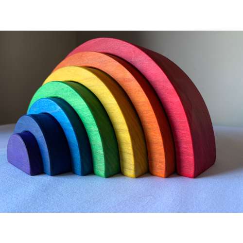 Rainbow stacker, rainbow puzzle stacker, wooden toy, waldorf inspired, montessori toy, 2.25" thick and 10" long, Montessori