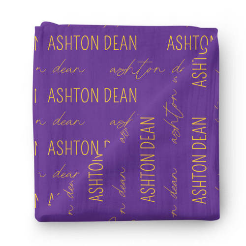 Personalized Tiger Purple Baby Name Swaddle Blanket - Block & Script