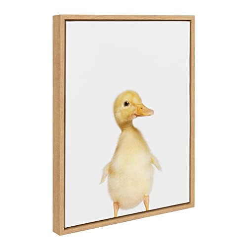 Kate and Laurel Sylvie Animal Studio Duck Framed Canvas Wall Art by Amy Peterson Art Studio; 18x24 Natural; Whimsical Fun Animal Nursery Art for Wall