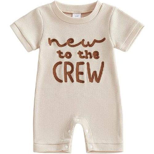 allshope Newborn Baby Boy Summer Outfit Romper Little Brother Lil Bro Embroidery Jumpsuit Cute Infant Waffle Clothes