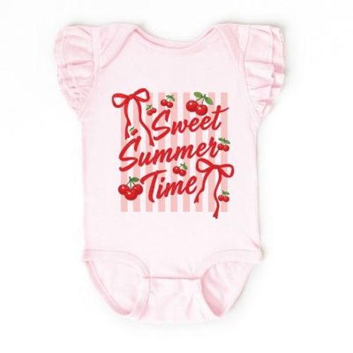 Sweet Summer Time Cherries Coquette - Baby Flutter Sleeve Bodysuit