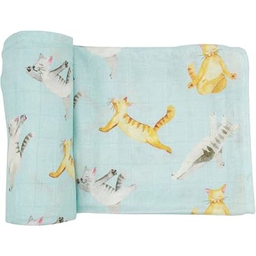 immispace - Ultra Soft Swaddle Blanket | Muslin Blankets for Girls & Boys | Newborns & Infants Gifts | 30% Organic Cotton + 70% Rayon | Large 47" x 47" | Machine Washable (Yoga Cat)