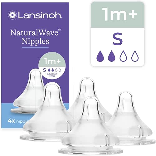 Lansinoh NaturalWave Baby Bottle Nipples, Slow Flow (S), 4 Count