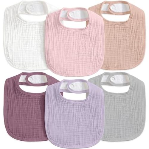 6-Pack Muslin Baby Bibs for Drooling & Teething, Absorbent Bib