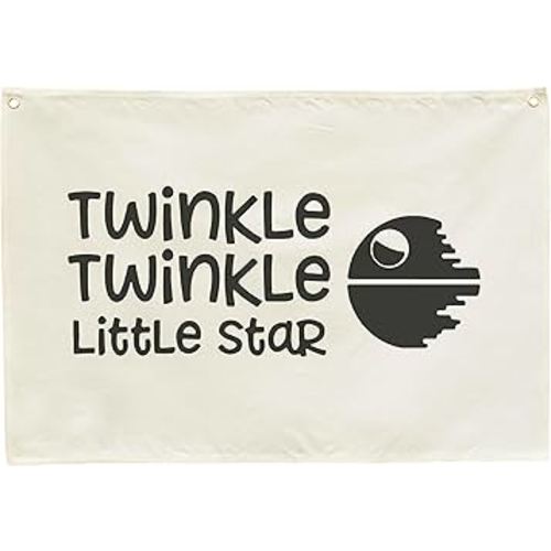 Twinkle Twinkle Little Star Nursery Banner Wall Decor-Above Crib Baby Room Bedroom Kindergarten Wall Decoration-Baby,Shower Gift for Baby Boy Girl Kids Teen-Rectangular Canvas Flag Banner
