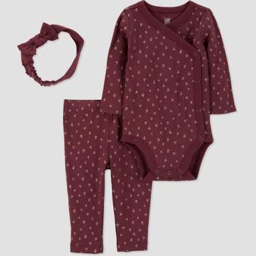 Carter's Just One You®️ Baby Girls' 3pc Top & Bottom Set with Headband - Burgundy
