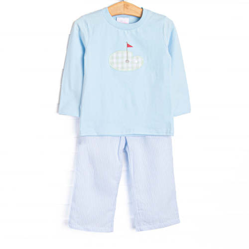 Gingham on the Green Applique Pant Set, Blue – Stitchy Fish