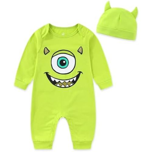 Disney Monsters Inc. Mike Wazowski Baby Boys Coverall with Cap 2 Piece Set for Newborn and Infant