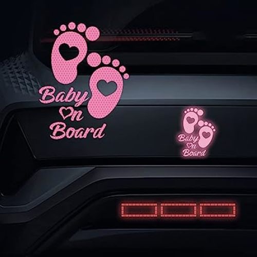 2pcs Footprint Baby on Board Sign Reflective Stickers, High Reflective Baby Safety Warning Vinyl Stickers for Cars Window Body Bumper Stickers,6.1x7.87 inch