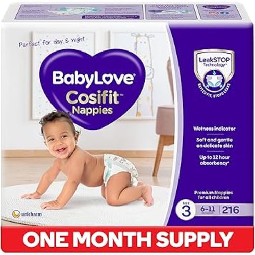 BabyLove Cosifit Nappies Size 3 (6-11kg) | 1 Month Supply 216 Pieces (3 x 72 Pack)