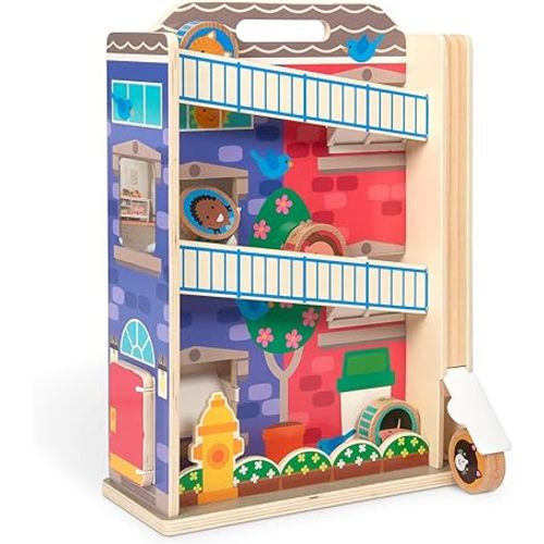 Melissa & Doug GO Tots Wooden Town House Tumble with 6 Disks - FSC Certified