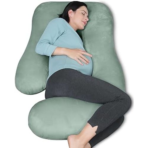 MOON PARK Pregnancy Pillows for Sleeping - U Shaped Full Body Maternity Pillow with Removable Cover - Support for Back, Legs, Belly, Hips - 57 Inch Pregnancy Pillow for Women - Green