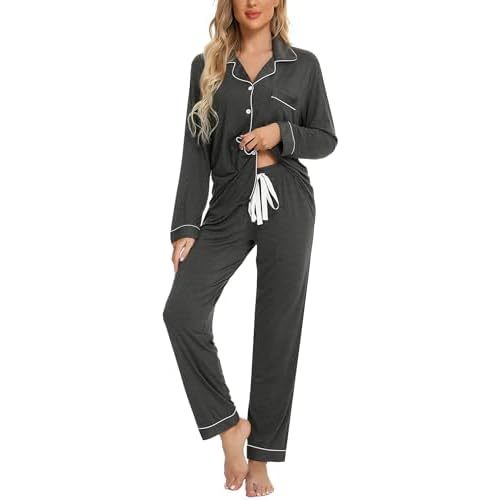 Pjmlifecoco Pajamas Set Long Sleeve Womens Button Down Sleepwear Two Piece Nightwear Soft Pj Lounge Sets S-XXL