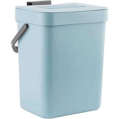 LALASTAR Compost Bin Kitchen, Small Compost Bin for Kitchen, Countertop Compost Bucket with Lid, Odorless Hanging Trash Can for RV/Office/Dog, Mini Food Waste Bin for Countertop, 3L/0.8 Gal, Blue
