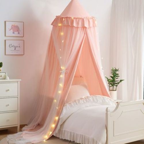 YEERSWAG Premium Double Layer Princess Bed Canopy Bed Curtain Nets with Luminous Stars Lights For Twin Size