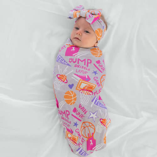 Pink Slam Dunk Swaddle & Luxe Bow Headband Set – Little Sleepies