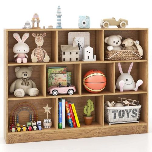 Costway 10-Cube Bookcase 41" Wooden Toy Storage Organizer for Kids Bookshelf Natural