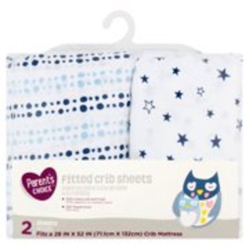 Parent's Choice Fitted Crib Sheets, Choose Pattern - Blue Star, 2 Pack