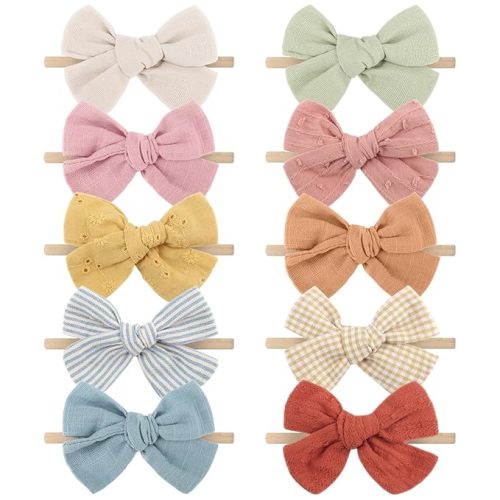 AQOKKA Baby Girl Headbands with Bows Soft Nylon Newborn Toddler Hairbands Handmade Baby Hair Accessories for Infant Girls Kids