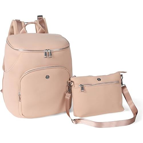 Diaper Bag Backpack 2 Pack - Waterproof - 11 Pockets & Insulated Bottle Pocket - Extra Mini-Pouch Included - Diaper Bag Neoprene Exterior - Sand