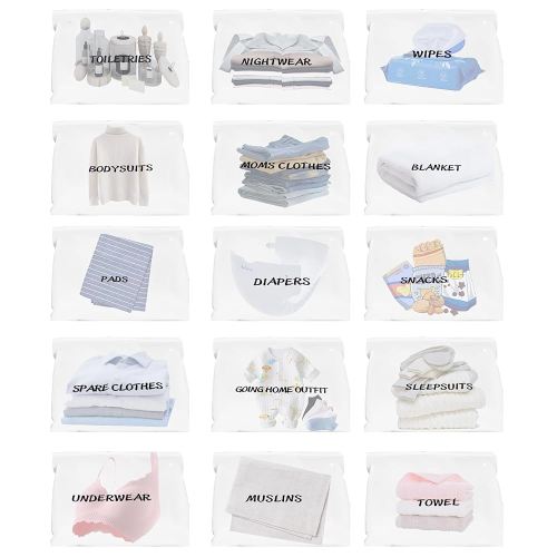 15Pcs Hospital Bags for Women Labor and Delivery,Diaper Bag Organizing Pouches, Maternity Hospital Bag Essentials(11 x 14 Inch)