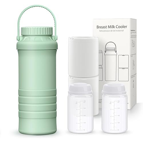 22oz Portable Breastmilk Cooler Bottle, Stainless Steel Breast Milk Chiller, 360° Total Cooling for 24 Hours, Stainless Steel Cooler with 2pcs Baby Bottles for Breastmilk Storage