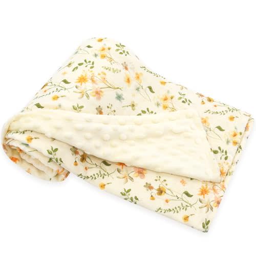 LifeTree Baby Blankets for Boys Girls, Soft Double Layer Swaddle Blankets, Muslin Front and Dotted Fleece Backing Receiving Bed Throw Blanket for Newborn Unisex, 31X40 Inches, WildFloral