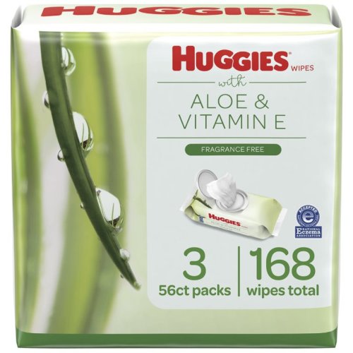 Huggies Aloe & Vitamin E wips, Unscented, 3 Flip-Top Packs (168 wips Total)