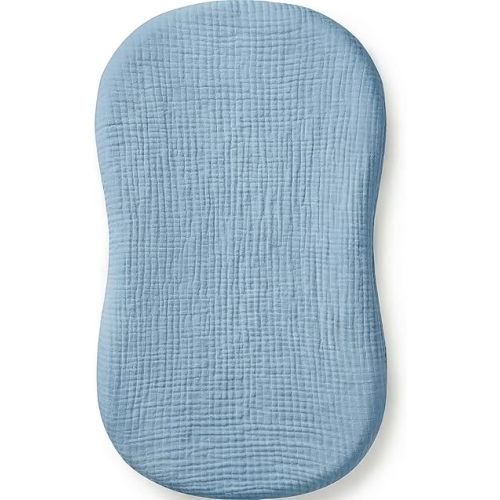 Muslin Bassinet Sheet Compatible with Halo BassiNest Swivel Sleeper - 100% Cotton Hourglass & Peanut Shape Mattress Pad Cover (30"x18"), Breathable & Soft, Boho (1 Pack Blue)