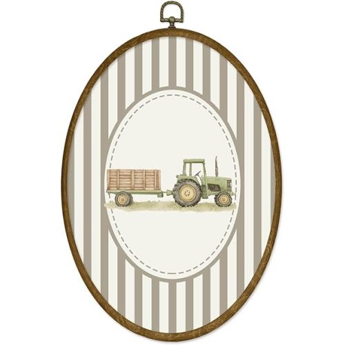 ODFGBDS Vintage Green Tractor Farm Nursery Oval Wall Art Decor 8.6x11.4in