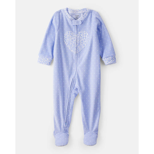 Baby Girl Heart Print Loose Fit Long-Sleeve 2-Way Zip 1-Piece Pajamas - Blue - Carter's | Carter's