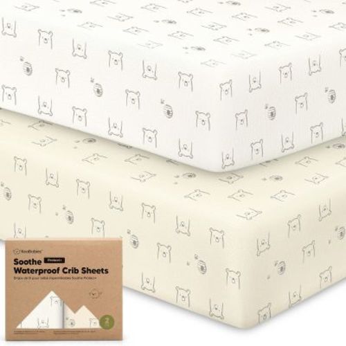 KeaBabies 2pk Soothe Waterproof Fitted Crib Sheets for Girl, Boy, 52x28 100% Organic Soft Cotton Crib Mattress Protector Sheet (Bumble Bear)