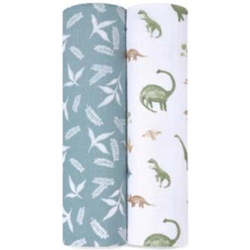 aden + anais Essentials Muslin Swaddle Blankets, Newborn Receiving Blanket for Swaddling, 100% Cotton Baby Swaddle Wrap, 2 Pack, Dino Jungle, Blue, Boys