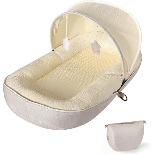 Huggynest Baby Lounger, Portable Infant Lounger for Newborn,Beige