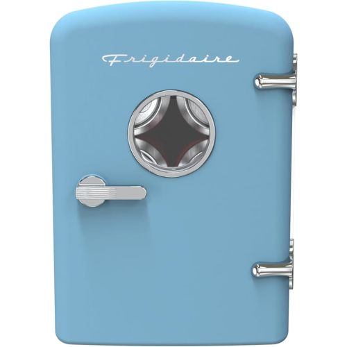 Frigidaire Retro 9-Can Mini Personal Fridge Portable Cooler for Car, Office, Bedroom, Dorm Room, or Cabin, 11.8" D x 7.1" W x 10.1" H, BLUE