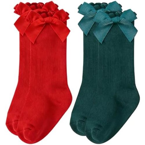 Baby Girl Knee High Socks with Bows Soft Cotton Ruffle Long Stockings Smooth Sole Infant Toddler Uniform