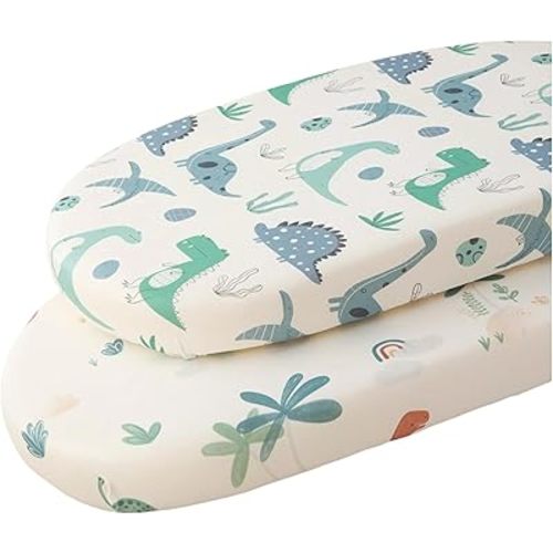 SDIII Dinosaur Bassinet Sheet 2 Pack for Boy Girl, Soft Stretchy Microfiber Jersey Knit, Universal Fit for Rectangle Round Oval Hourglass Mattress