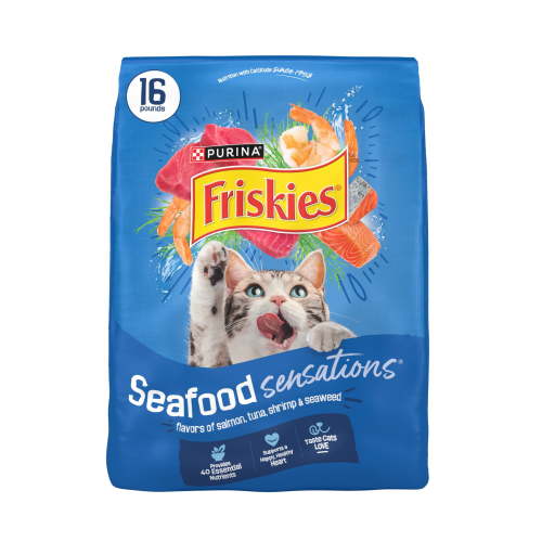 Purina Friskies Dry Cat Food Seafood Sensations with Salmon, Tuna, and Shrimp Flavors, 16 lb Bag