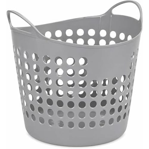 1 Pack Grey Stackable Laundry Basket with Handles, Small Plastic Laundry Bin for Clothes Organization, Compact Clothes Hamper Alternative for Bedroom, Bathroom & Dorm, 35 x 33 x 25 cm