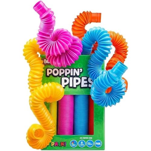 BUNMO Pop Tubes - Sensory Toys - Fidget Toys - Imaginative Play & Stimulating Creative Learning - Hours of Fun for Kids - Tons of Ways to Play - Non-Mouthable Toy 3+ - 4 Pack Large