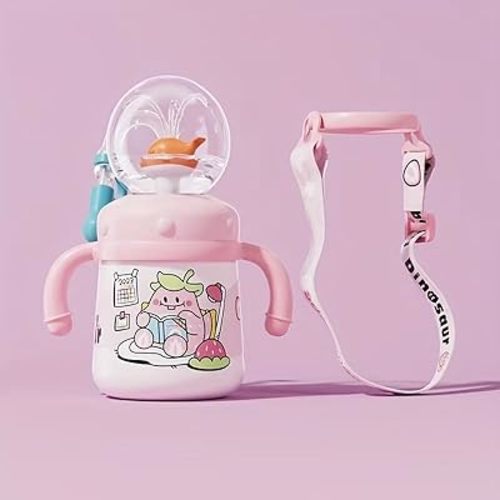 Drinking Cup With Whale Squirt, Weighted Sippy Cups With Adjustable Straps, 300ml Whale Water Cups With Silicone Soft Tip, Portable Leak Proof Straw Sippy Cup For Kids (D-Pink)