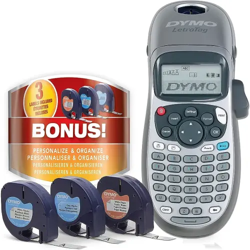 DYMO Label Maker Machine with Tape - 100H LetraTag Handheld, Comes with 3 LT Label Tapes. Great for Home & Office Organization