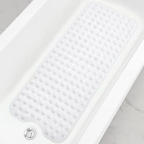 Linoows Bathtub and Shower Mats, Extra Long Non-Slip Bath Tub Mat 39 x 16 Inch, Machine Washable Bathmat with Suction Cups & Drain Holes for Bathroom Floor, White